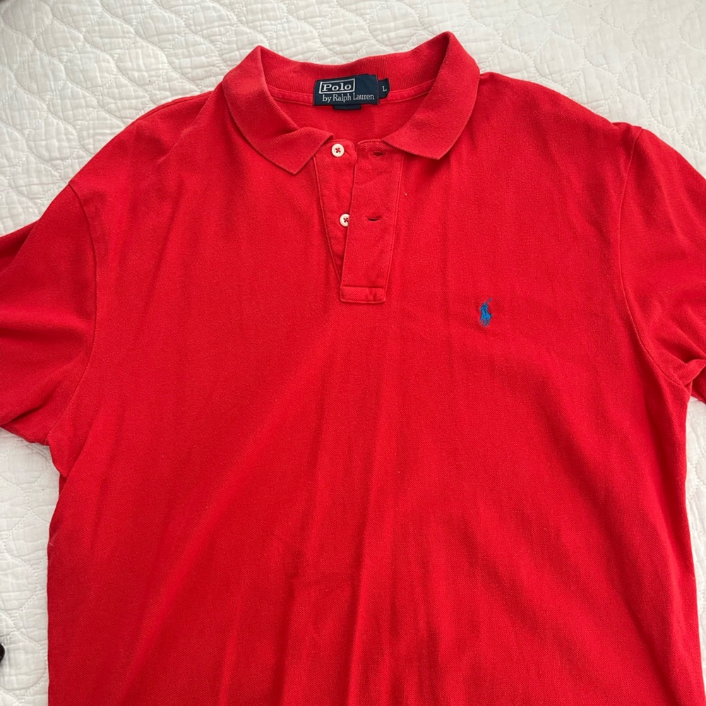 Size large, mens red short sleeved Polo
